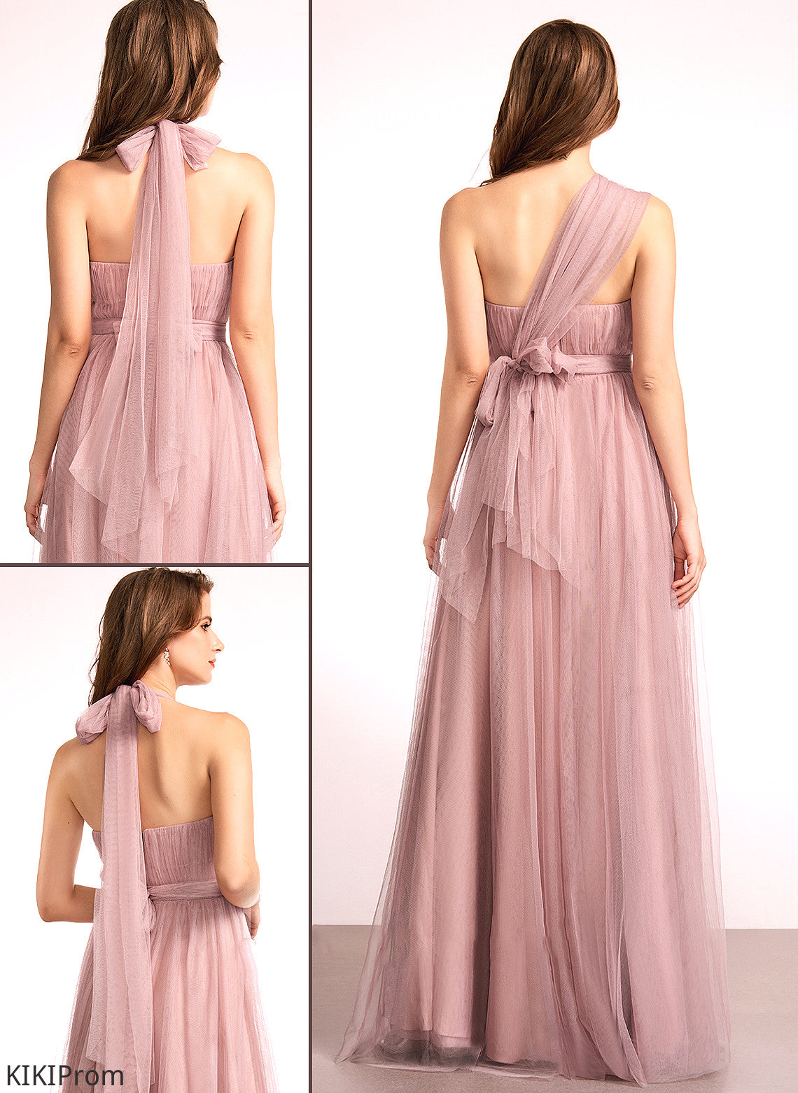 Length Tulle Fabric V-neck Silhouette A-Line Straps One-Shoulder Off-the-Shoulder Neckline Floor-Length Lina Bridesmaid Dresses