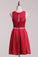 2022 Fuchsia Homecoming Dresses Scoop A Line Satin&Lace