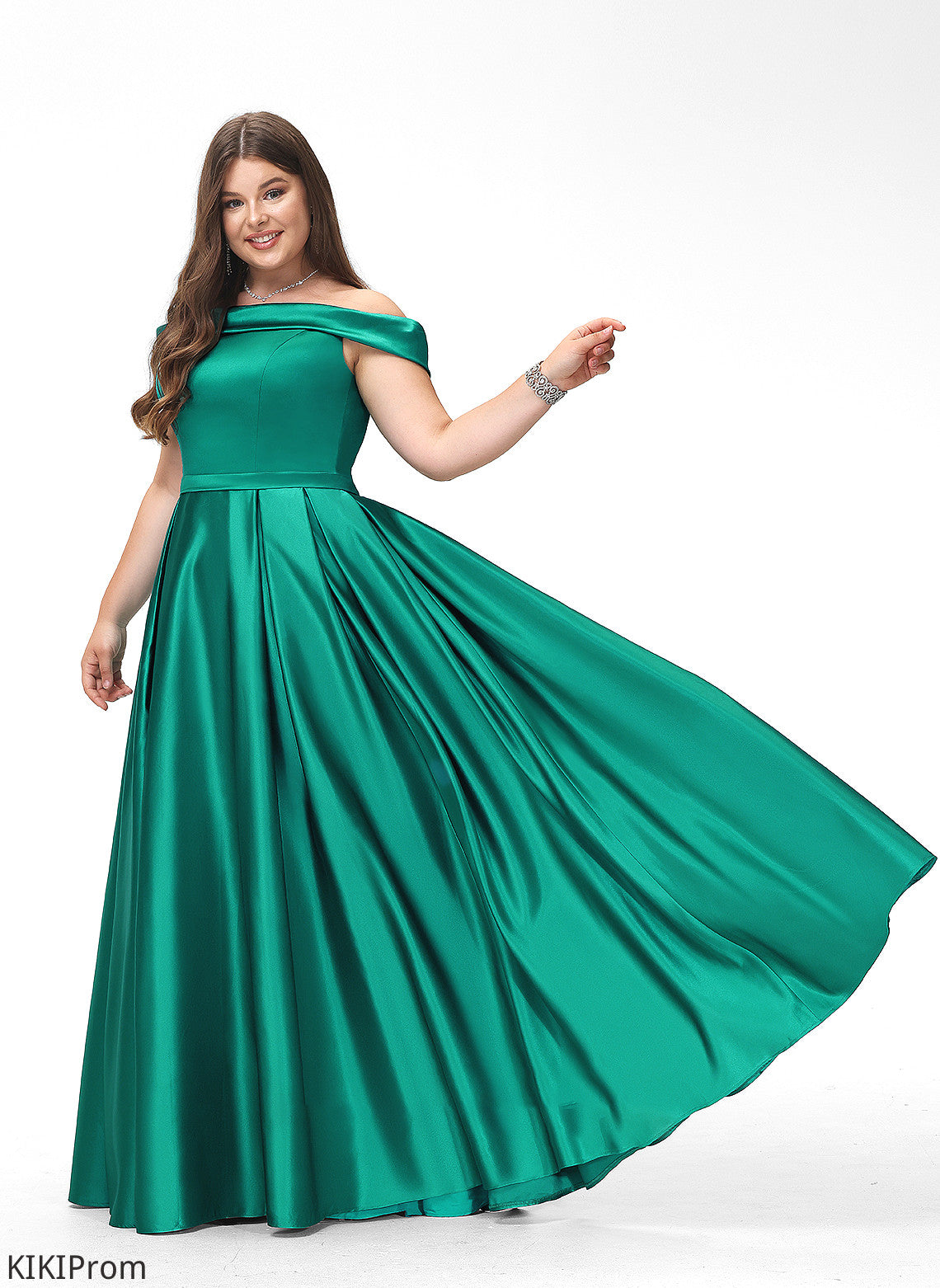 SplitFront Satin Fabric Length Embellishment Straps Floor-Length Pockets Neckline Off-the-Shoulder Kathryn A-Line/Princess Bridesmaid Dresses