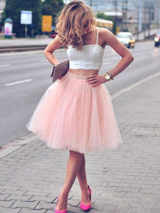 Two Piece Ball Homecoming Dresses Allyson Gown Tulle Square Neck Straps Sleeveless Knee-Length
