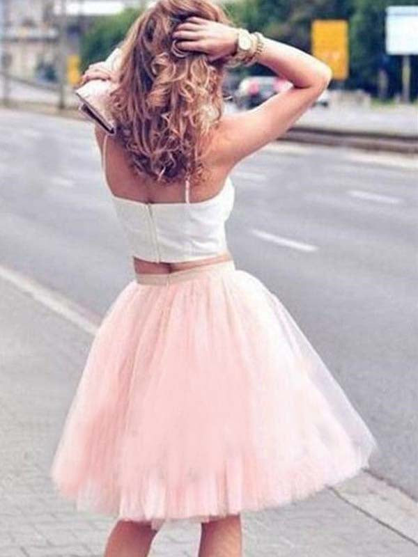 Two Piece Ball Homecoming Dresses Allyson Gown Tulle Square Neck Straps Sleeveless Knee-Length