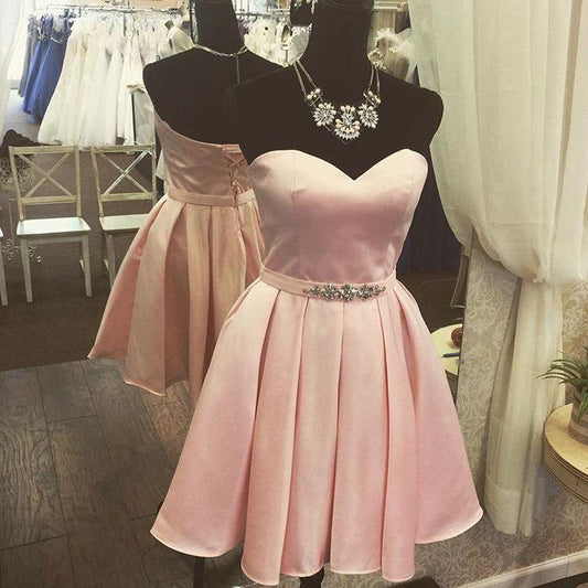 Strapless Sweetheart Backless Pleated Rhinestone Isabelle Homecoming Dresses Lace Satin Pink A Line Up