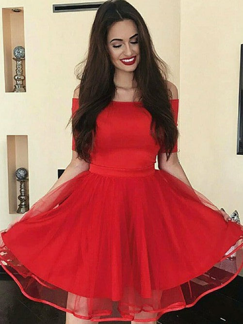 Off The Shoulder Half Sleeve Pleated A Line Homecoming Dresses Jakayla Organza Red Short