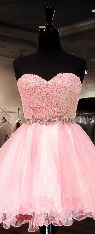 Strapless Sweetheart Appliques Organza Harper A Line Pink Homecoming Dresses Pleated Backless