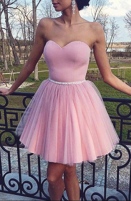 Strapless Jaylin Homecoming Dresses Pink Sweetheart Ball Gown Pleated Tulle Short