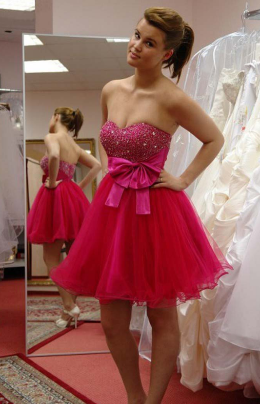 Sweetheart Backless Fuchsia Beading Bowknot Ball Homecoming Dresses Kaitlyn Gown Organza