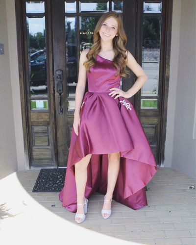 One Shoulder Sleeveless High Low Floor Length Satin Bianca A Line Homecoming Dresses Simple