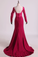 2024 Long Sleeves Prom Dresses Spandex Mermaid With Applique Burgundy/Maroon