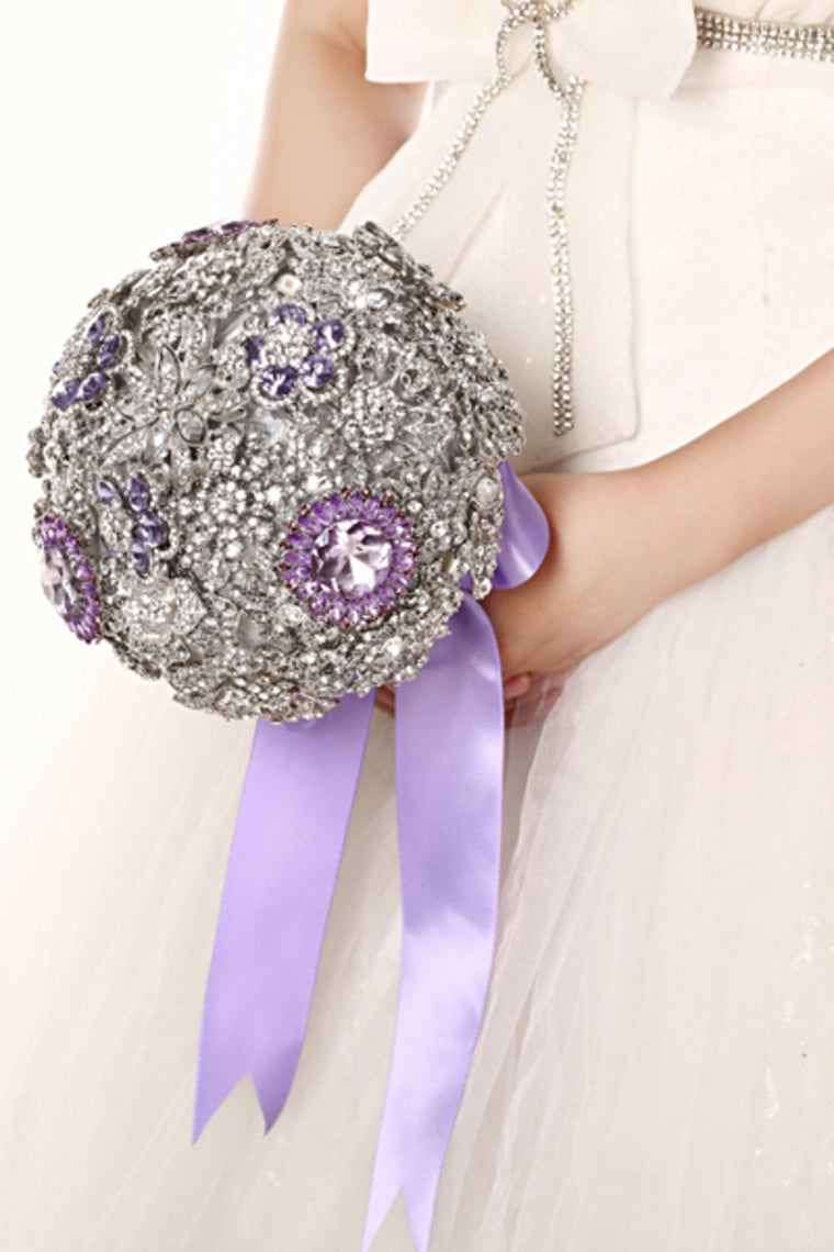 Round Shape Wedding Bouquet With Rhinestone Brooch (26*18cm)