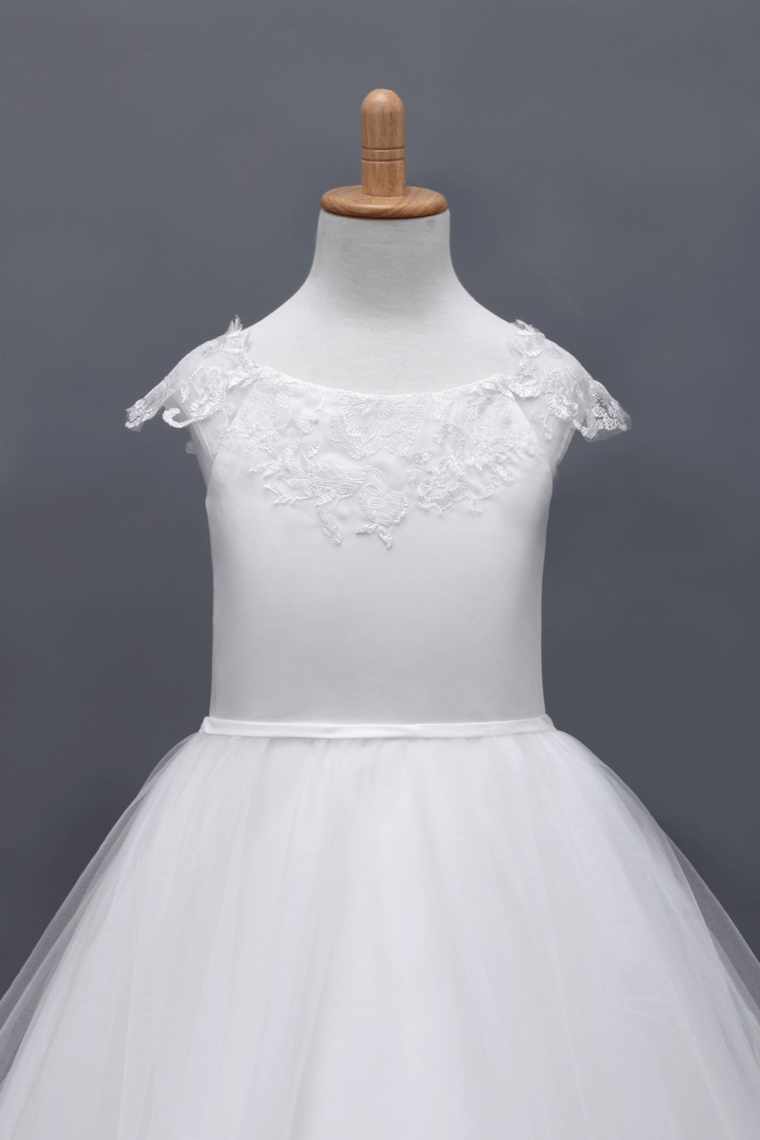 2022 Scoop Flower Girl Dresses A Line Tea Length Tulle