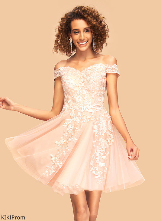 Mia A-Line Homecoming Dresses Tulle With Homecoming Dress Off-the-Shoulder Lace Short/Mini