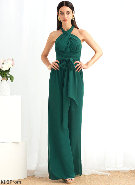 One-Shoulder Ruffle Fabric Straps Length Embellishment Neckline Halter V-neck Floor-Length HighNeck Rylie Bridesmaid Dresses
