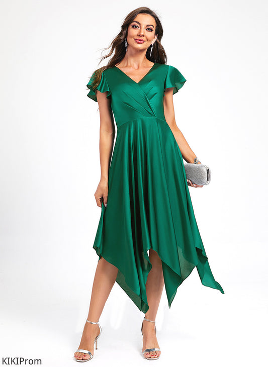 Emerson Polyester With Asymmetrical Pleated A-Line Cocktail Dresses Cocktail Dress V-neck