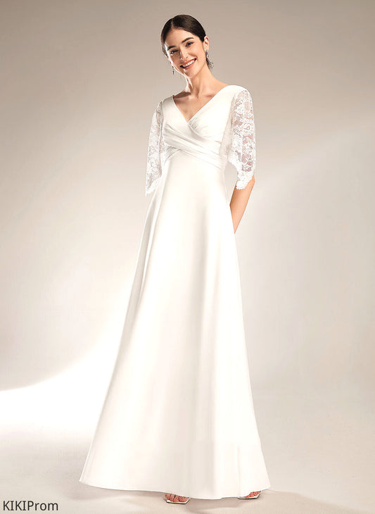Lace V-neck Wedding Dresses Kaiya Sheath/Column Chiffon Floor-Length Wedding Dress