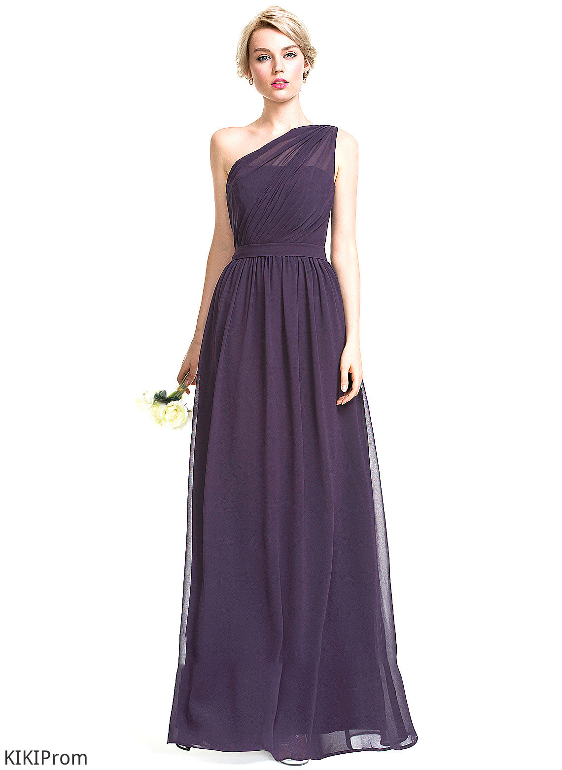 Ruffle Floor-Length One-Shoulder Silhouette Length Fabric Embellishment Neckline A-Line Aiyana Empire Waist A-Line/Princess Bridesmaid Dresses