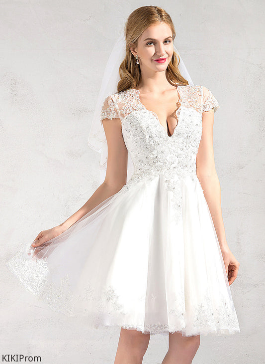 Knee-Length V-neck Dress Wedding Dresses Lace With Tulle Sequins Appliques A-Line Wedding Beading Lace Alma