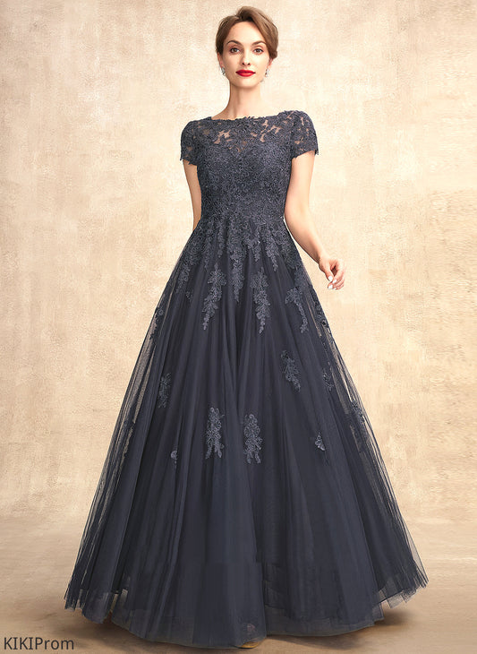 Mother Beading A-Line of Mother of the Bride Dresses Scoop Floor-Length Lace the With Dress Tulle Neck Amber Bride