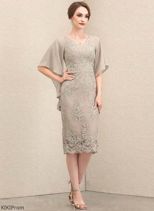 Dress Mother Sheath/Column Mother of the Bride Dresses the Leia V-neck Ruffles Chiffon Knee-Length With Cascading of Lace Bride