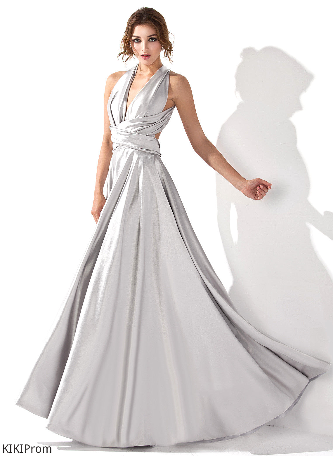 With Prom Dresses Floor-Length A-Line V-neck Pleated Charmeuse Leia