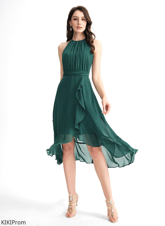 Asymmetrical Ruffle A-Line Jazmin Chiffon Dress Bow(s) Neck Cocktail Dresses With Cocktail Scoop