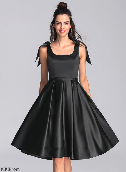 Satin Homecoming Square Homecoming Dresses Dress Kristen Bow(s) Knee-Length Neckline A-Line With
