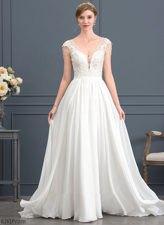 V-neck Wedding Beading Wedding Dresses Dress Krista Sweep Train With Chiffon A-Line Sequins