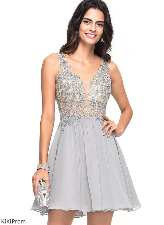 Short/Mini Homecoming Beading Dress Lace With Homecoming Dresses V-neck Chiffon A-Line Esmeralda