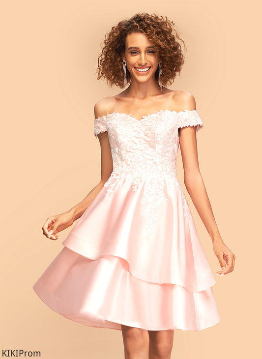 Homecoming Homecoming Dresses A-Line Lace Rebekah Sequins Satin With Knee-Length Dress Off-the-Shoulder
