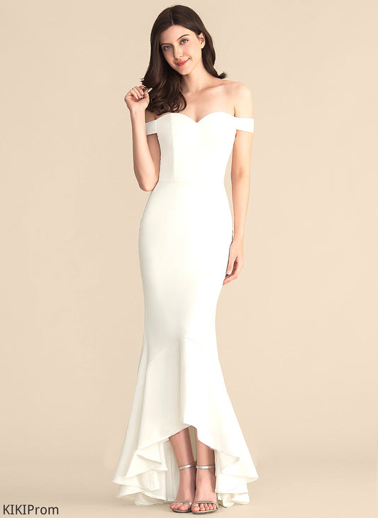 Lena With Wedding Cascading Trumpet/Mermaid Wedding Dresses Ruffles Off-the-Shoulder Dress Asymmetrical