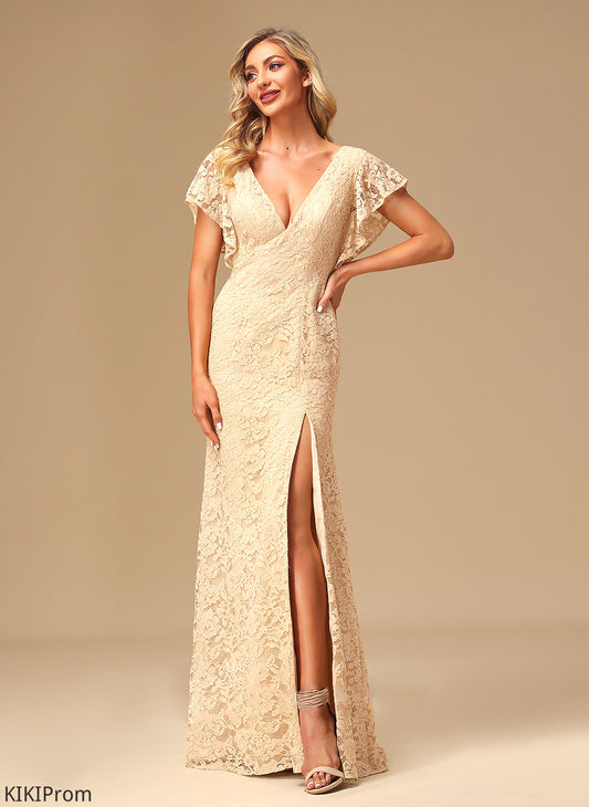 Silhouette V-neck A-Line Fabric Neckline Embellishment Floor-Length Length SplitFront Germaine Sleeveless V-Neck Bridesmaid Dresses