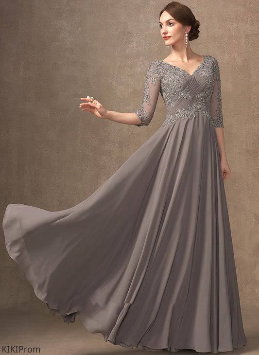 Floor-Length With Beading Mother of the Bride Dresses Dress Melody Sequins Bride Lace the V-neck of Chiffon Mother A-Line