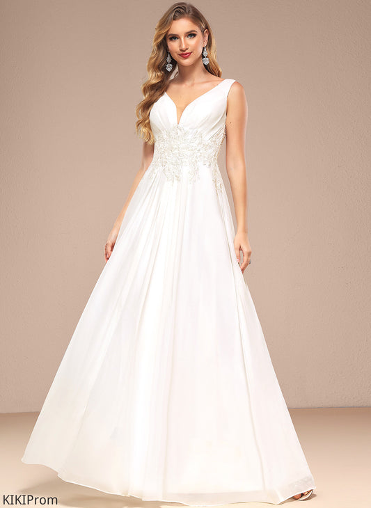With Dress Floor-Length Wedding Dresses V-neck Sequins Chiffon A-Line Wedding Makaila Lace