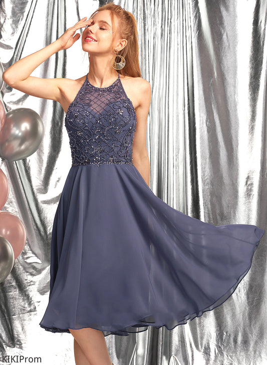 Scoop With Beading Neck Tamia Homecoming Dresses Dress A-Line Knee-Length Homecoming Sequins Chiffon