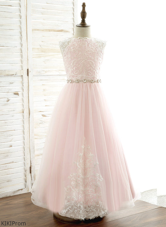 Rhinestone Scoop - With A-Line/Princess Dress Girl Tulle/Lace Ankle-length Sleeveless Flower Flower Girl Dresses Samantha Neck