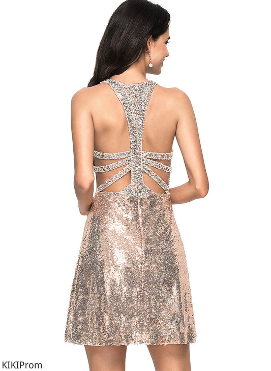 Dress Neck Sequined A-Line Scoop With Skyler Sequins Homecoming Homecoming Dresses Short/Mini