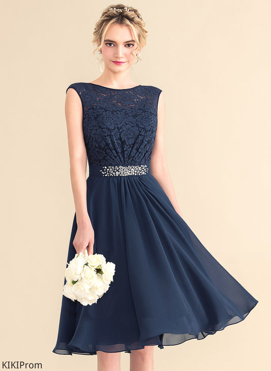 Bow(s) Lace Homecoming With Neck Lace Beading Chiffon Knee-Length Dress A-Line Sylvia Scoop Homecoming Dresses