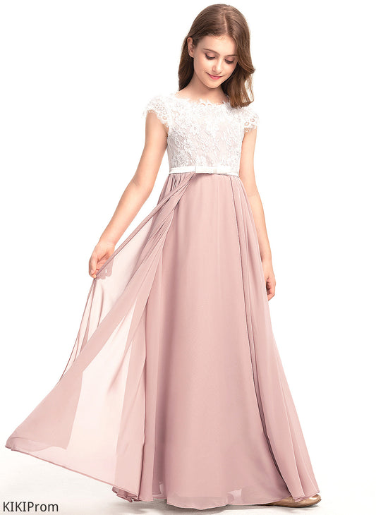 Reagan Junior Bridesmaid Dresses Chiffon Bow(s) Lace Scoop Neck A-Line Floor-Length With