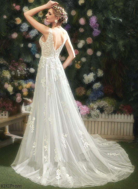 Lace A-Line Wedding Dresses Dress Janiah V-neck Court Wedding With Train