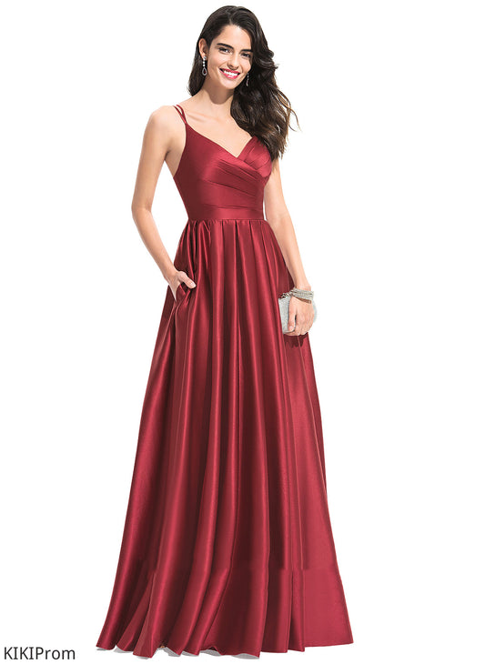 Ruffle A-Line Floor-Length Silhouette V-neck Embellishment Neckline Length Fabric Kelsey A-Line/Princess Scoop Bridesmaid Dresses