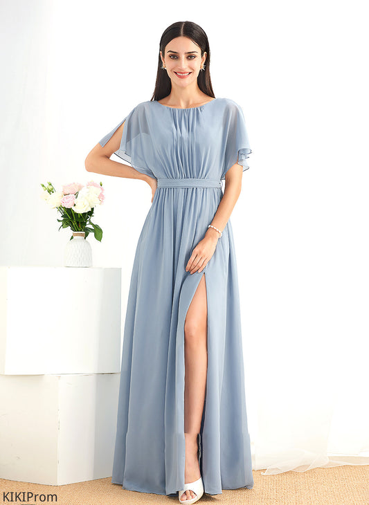 Fabric Straps Floor-Length Length Ruffle A-Line Silhouette Embellishment SplitFront Haylee Bridesmaid Dresses