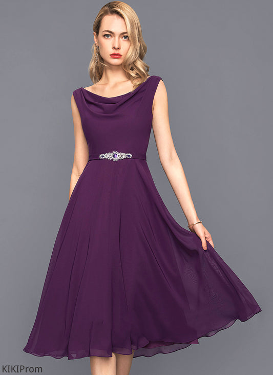 Beading Knee-Length Cocktail Sequins A-Line Jenny Cowl Neck Dress Chiffon With Cocktail Dresses