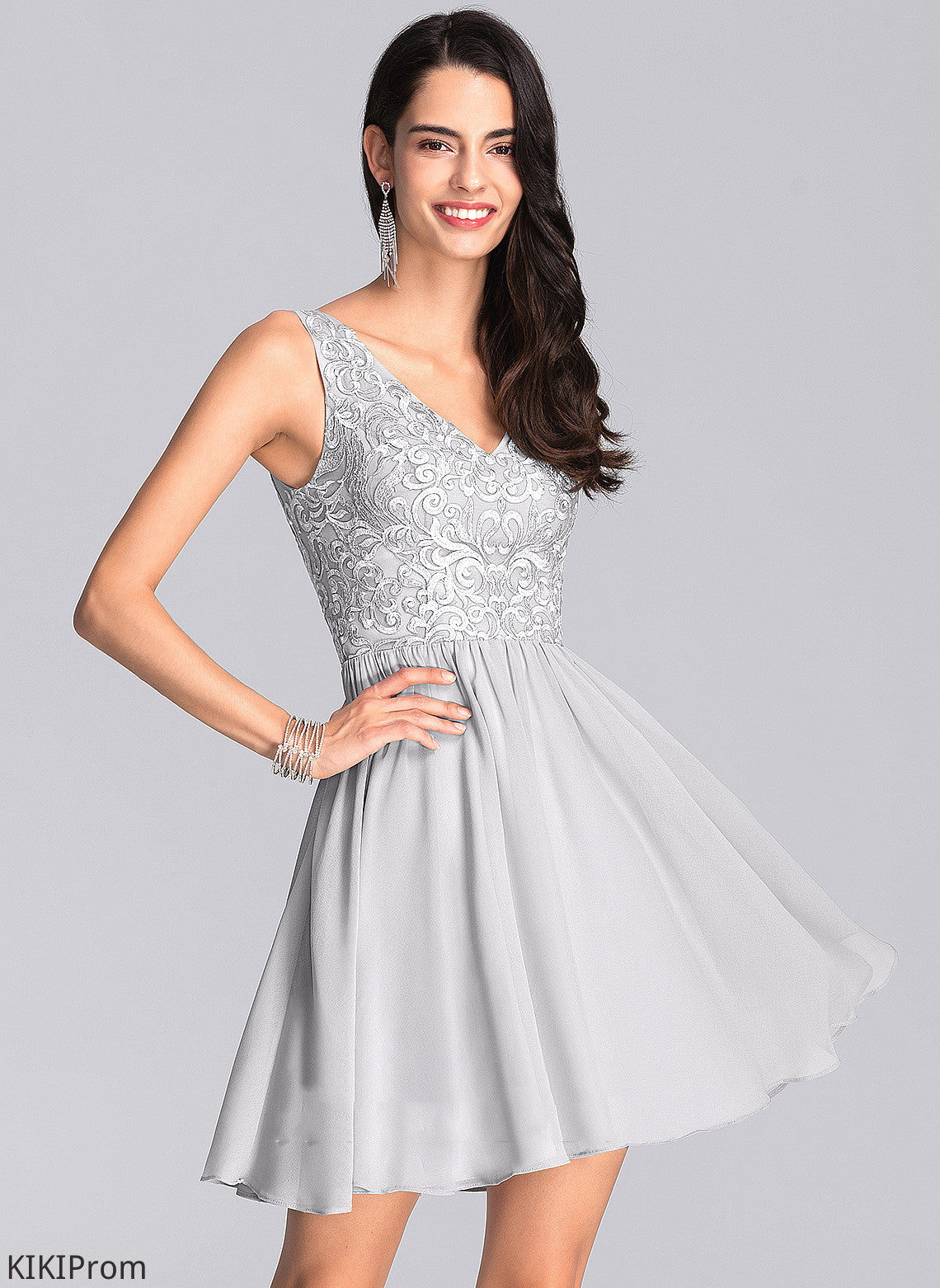 Short/Mini Lace Adelaide Dress Homecoming Dresses Sequins With V-neck Homecoming Chiffon A-Line