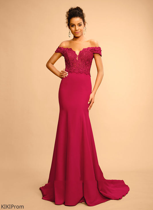 Prom Dresses Crepe Off-the-Shoulder Stretch With Alana Sequins Floor-Length Trumpet/Mermaid