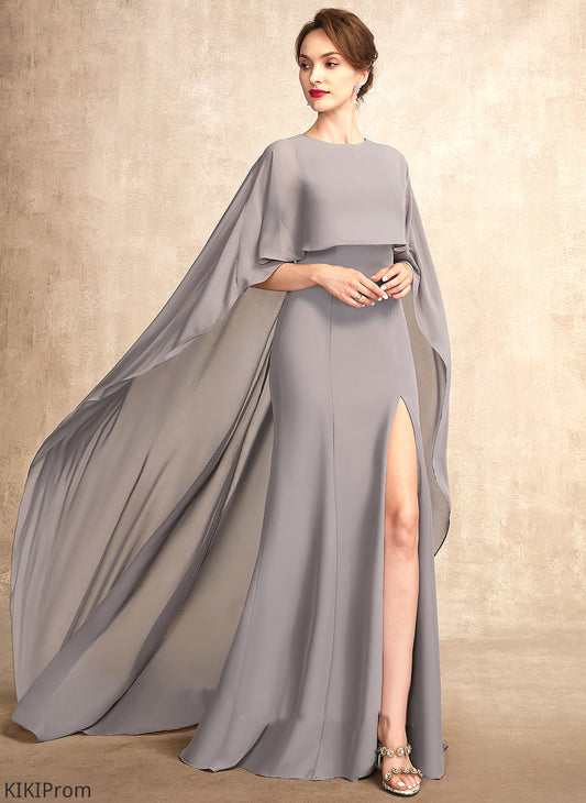 the With of Mother of the Bride Dresses Front Split Bride Train Scoop Sheath/Column Carissa Mother Sweep Chiffon Dress Neck