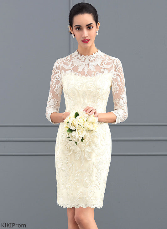 Wedding Sheath/Column Neck High Dress Lace Knee-Length Wedding Dresses Alaina