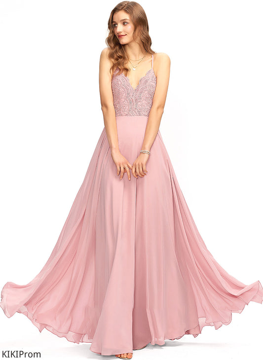 A-Line Lace Floor-Length Neckline Straps Silhouette V-neck Length Fabric Aileen Trumpet/Mermaid Sleeveless Bridesmaid Dresses