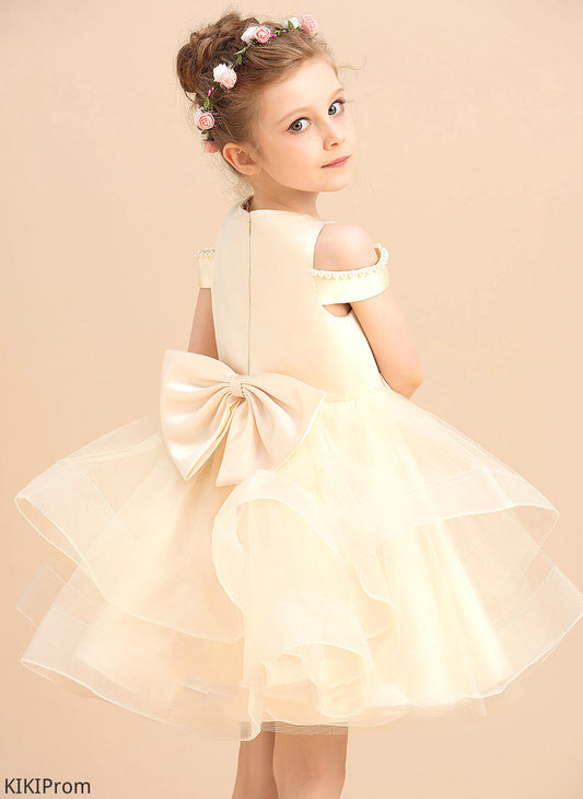 Scoop Girl Satin/Tulle Ball-Gown/Princess With Sleeveless Dress Neck Flower Dania - Knee-length Beading/Bow(s) Flower Girl Dresses