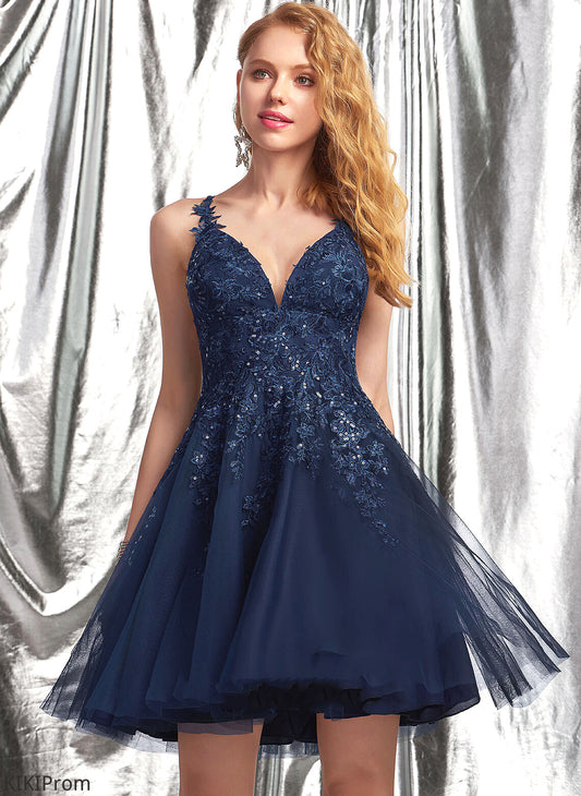 Sequins V-neck Homecoming Tulle A-Line Lace Jillian With Homecoming Dresses Dress Short/Mini