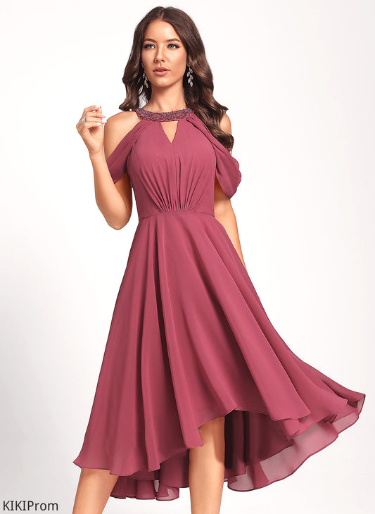 With Club Dresses Scoop A-Line Dress Cocktail Asymmetrical Beading Ida Neck Sequins Chiffon
