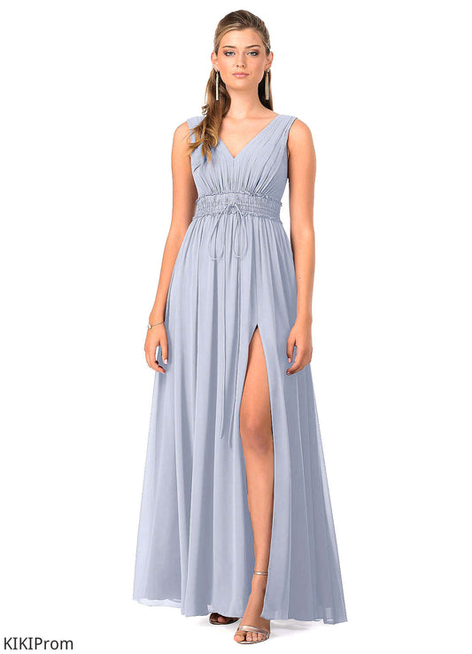 Pru A-Line/Princess Floor Length V-Neck Sleeveless Natural Waist Bridesmaid Dresses